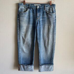 Bershka Womens Boyfriend Style Wide Cuffed Jeans Acid Light Blue Size 8